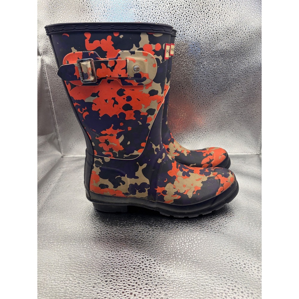 Hunter Original Short Flecktarn Camo Rain Boots Purple Orange WFS1000RFL Women 8 - Picture 2 of 7